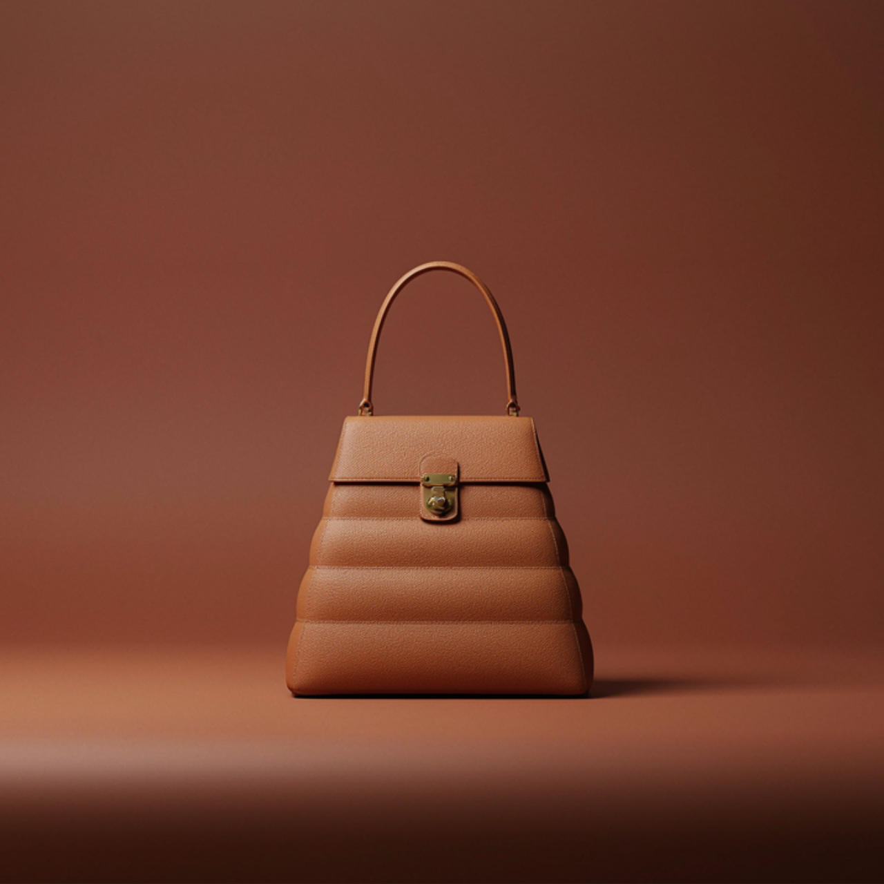Gopuram Architectural Leather Tote in camel tan